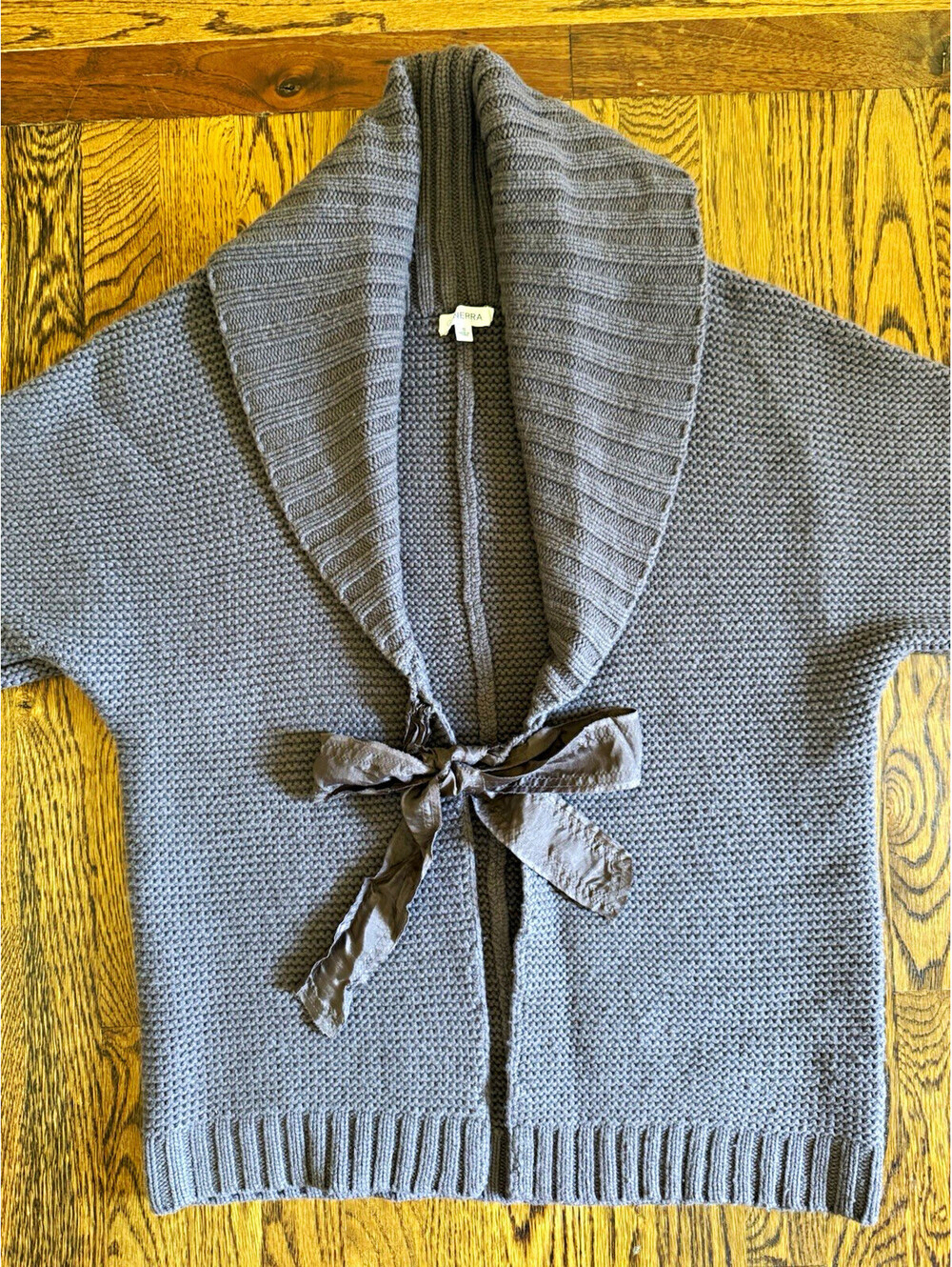 Generra Gray Wool Cashmere Knit Shawl Collar Open Tie Front Cardigan Sweater S